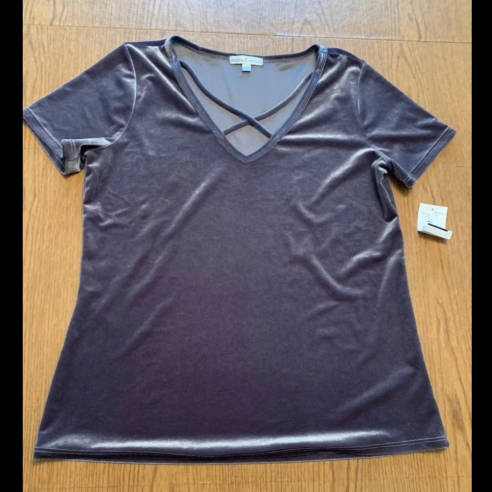 NEW Velvet Grey Strappy Top Blouse Size Large
